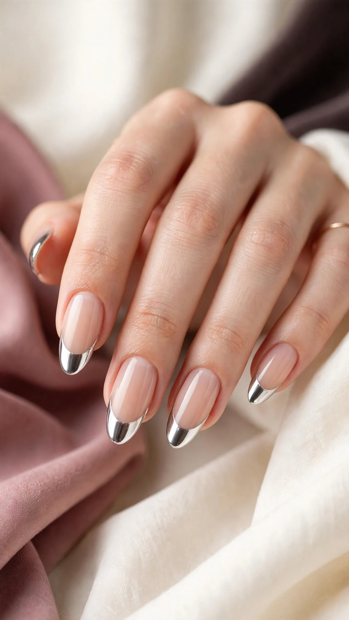 U&ntilde;as acr&iacute;licas con francesa cromada plateada