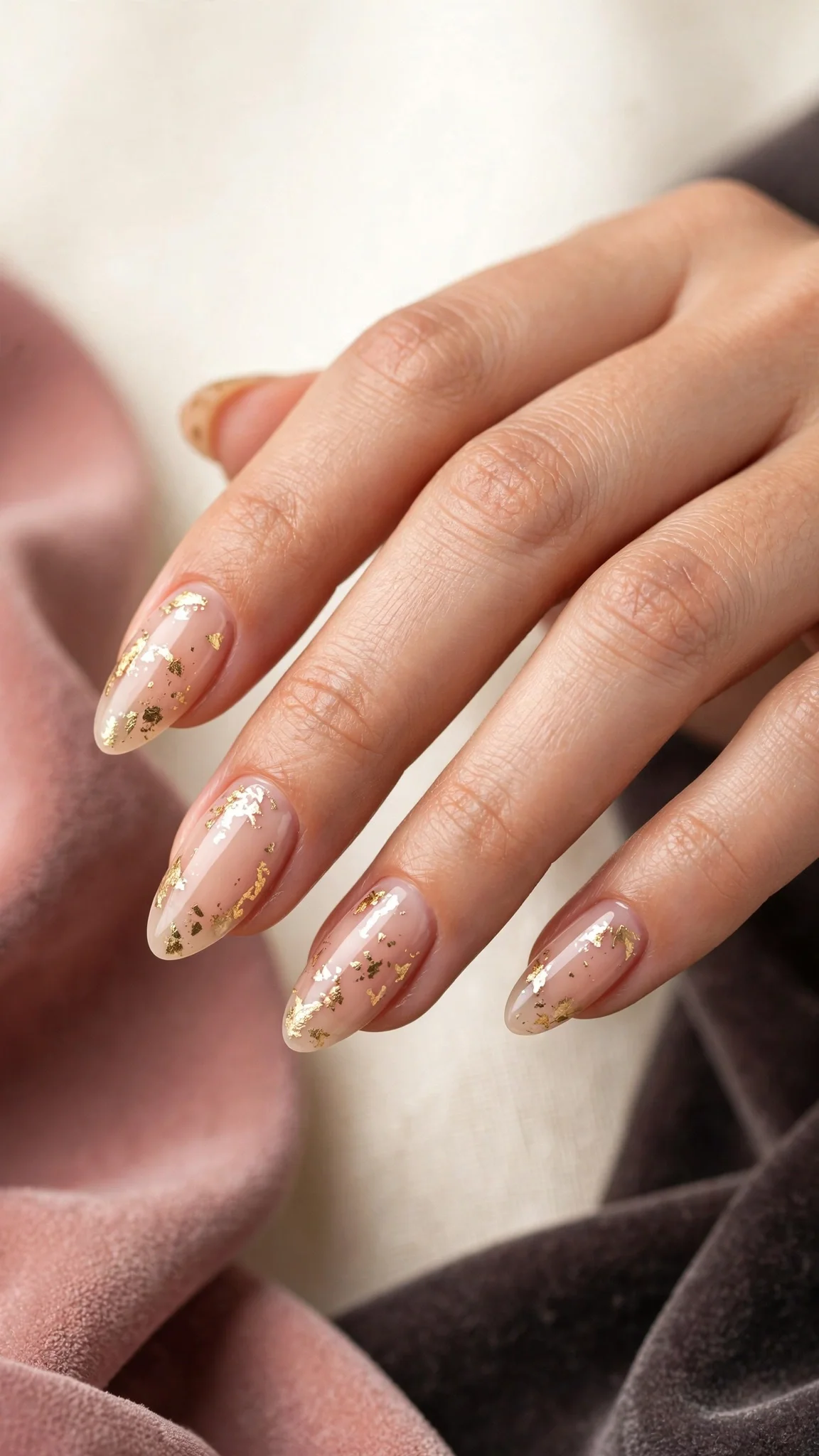 U&ntilde;as acr&iacute;licas almendra con detalles de foil dorado