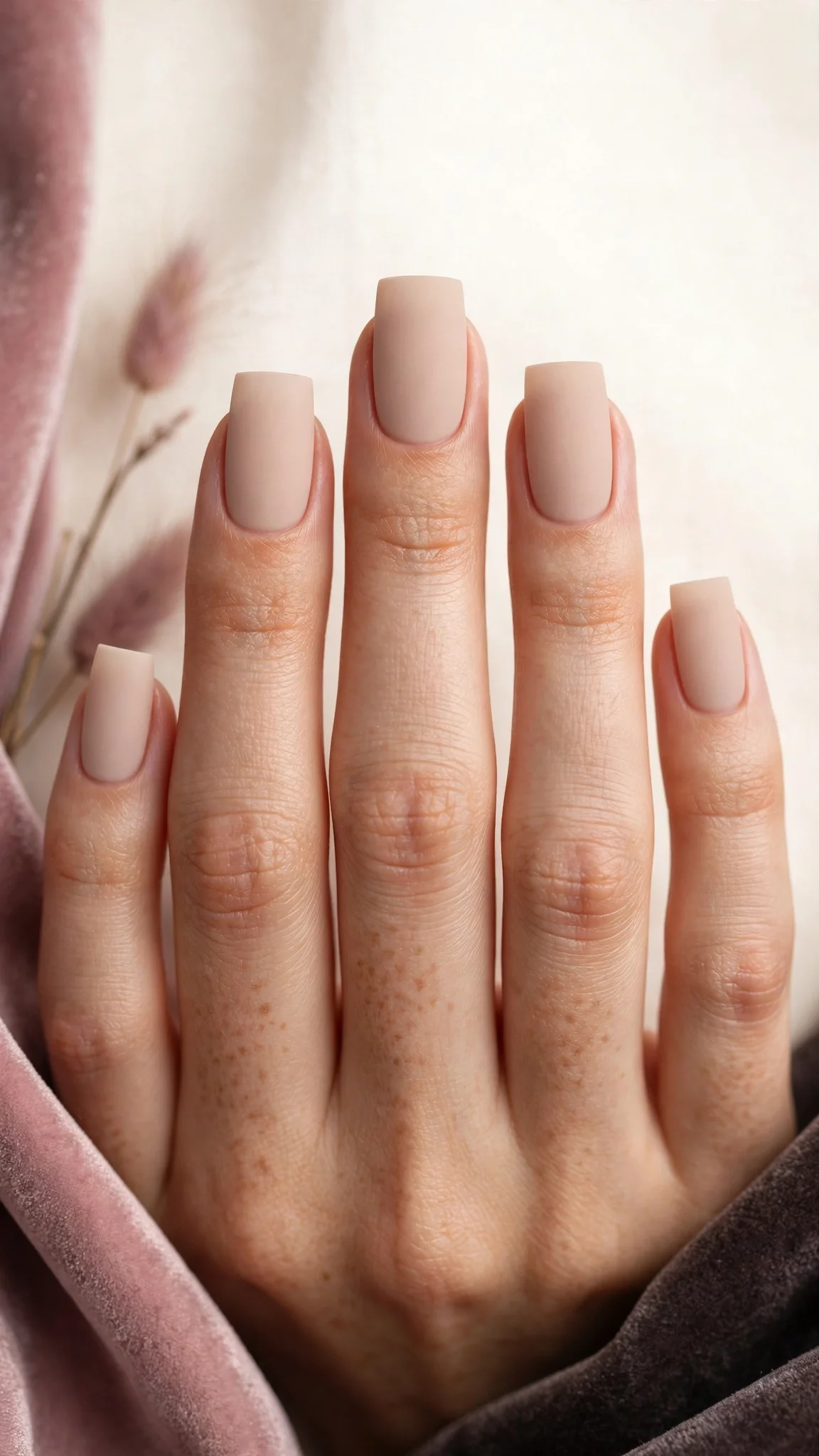 U&ntilde;as acr&iacute;licas cuadradas mate en tono nude