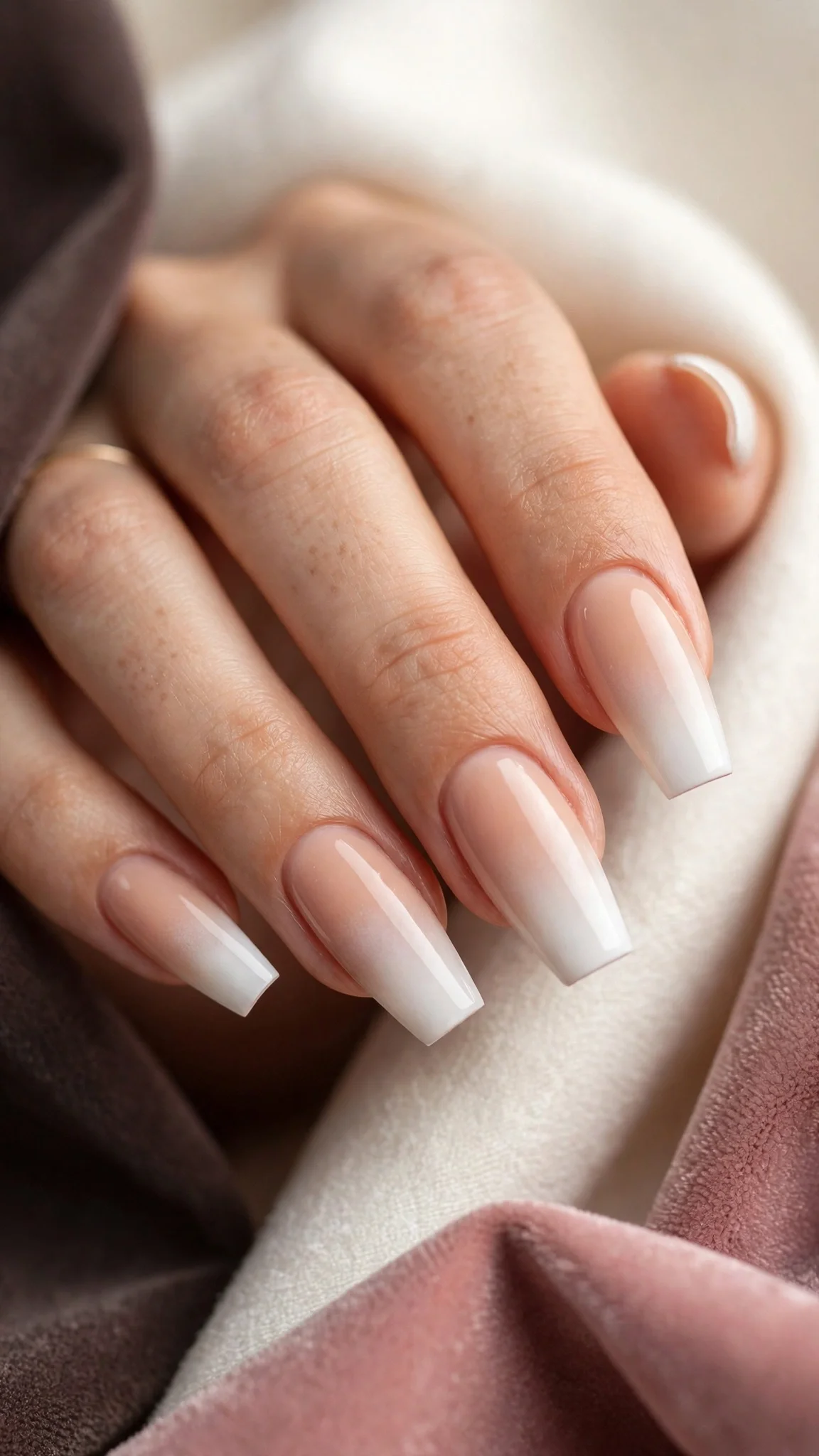 U&ntilde;as acr&iacute;licas bailarina con degradado nude a blanco