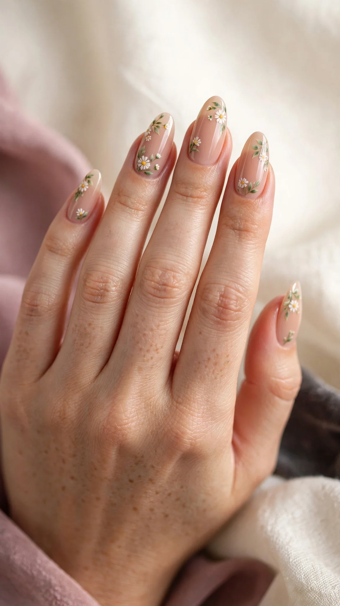 U&ntilde;as acr&iacute;licas con arte floral delicado pintado a mano