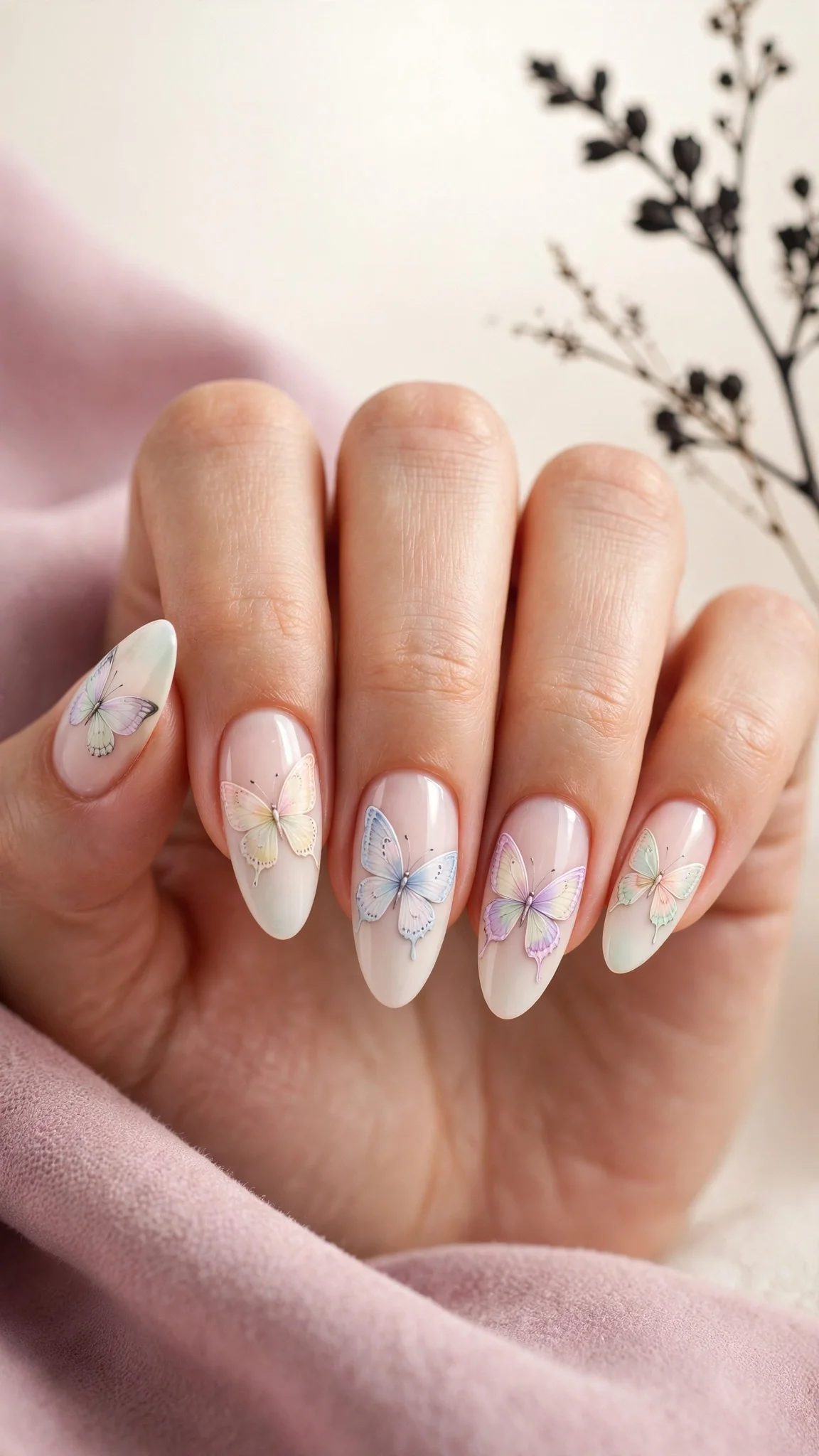 U&ntilde;as acr&iacute;licas con dise&ntilde;o de mariposas