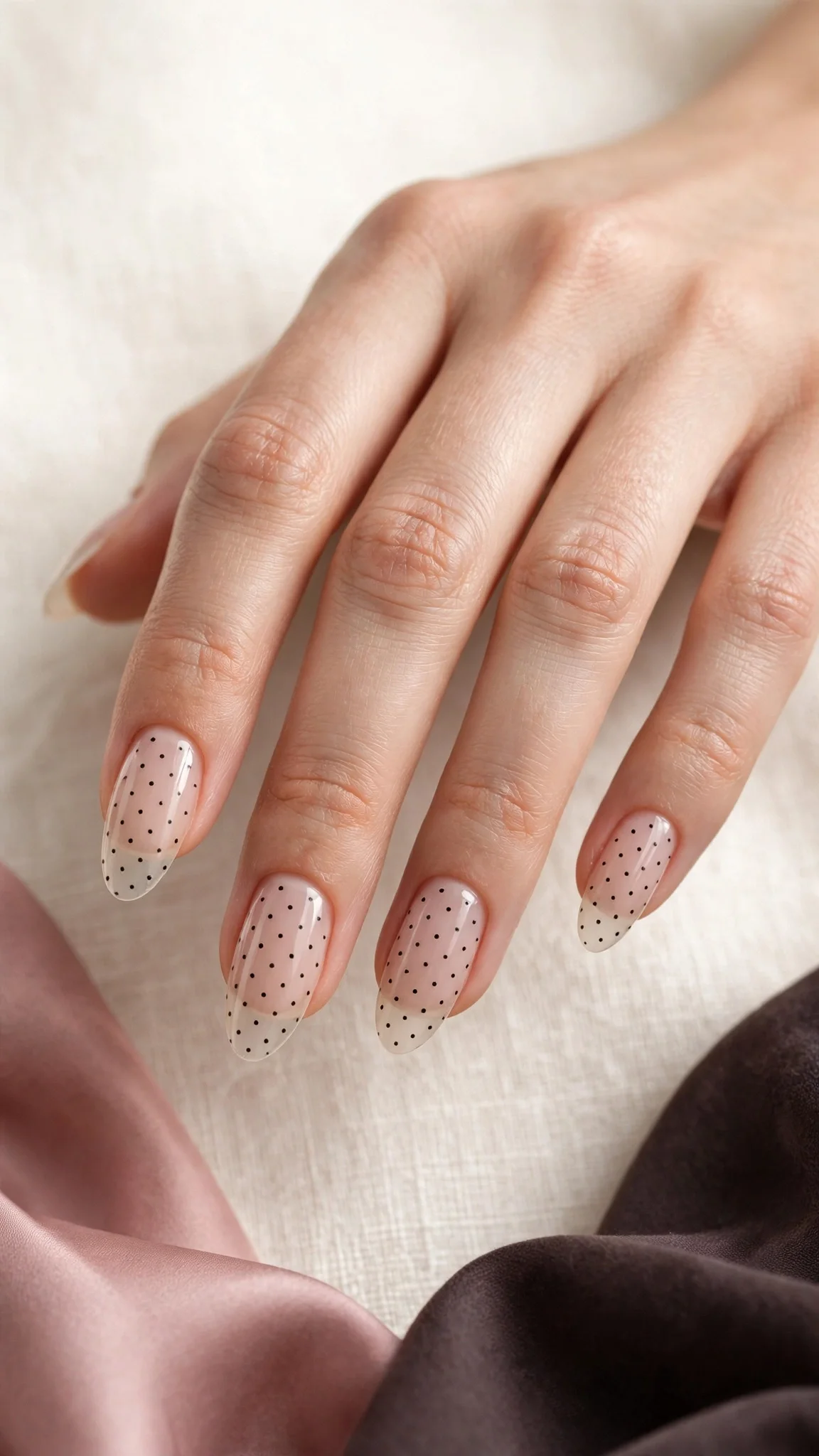 U&ntilde;as acr&iacute;licas nude minimalistas con puntos negros