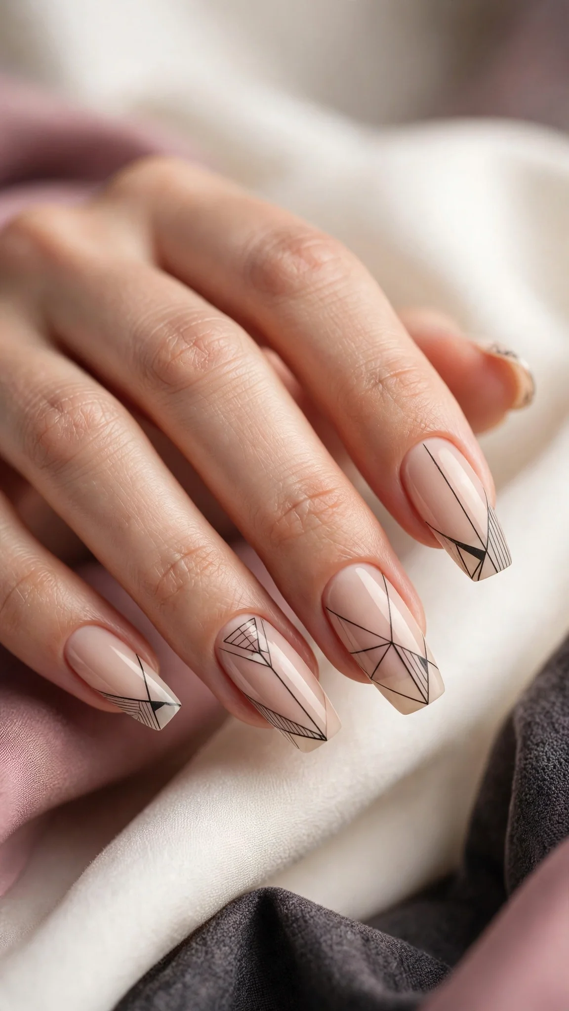 U&ntilde;as acr&iacute;licas con arte geom&eacute;trico en espacio negativo