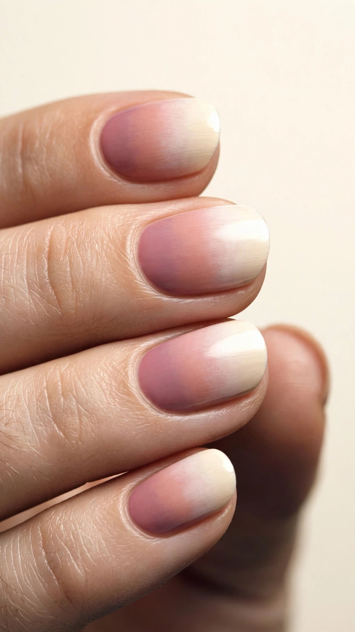 Manicura con degradado pintado a pincel de rosa a crema