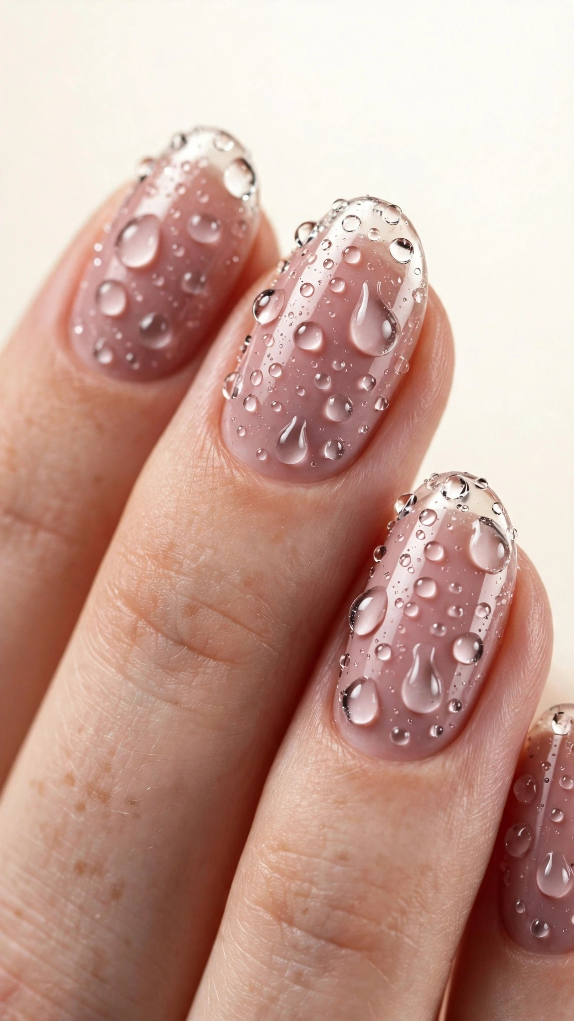 Manicura con efecto 3D de gotas de agua realistas en gel transparente