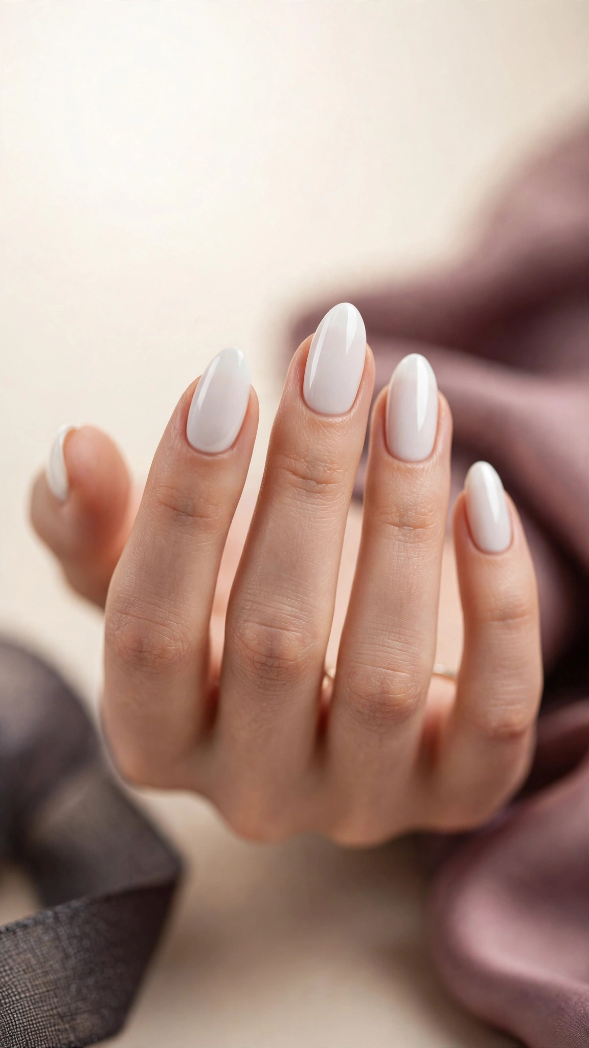 White nail designs on almond-shaped nails