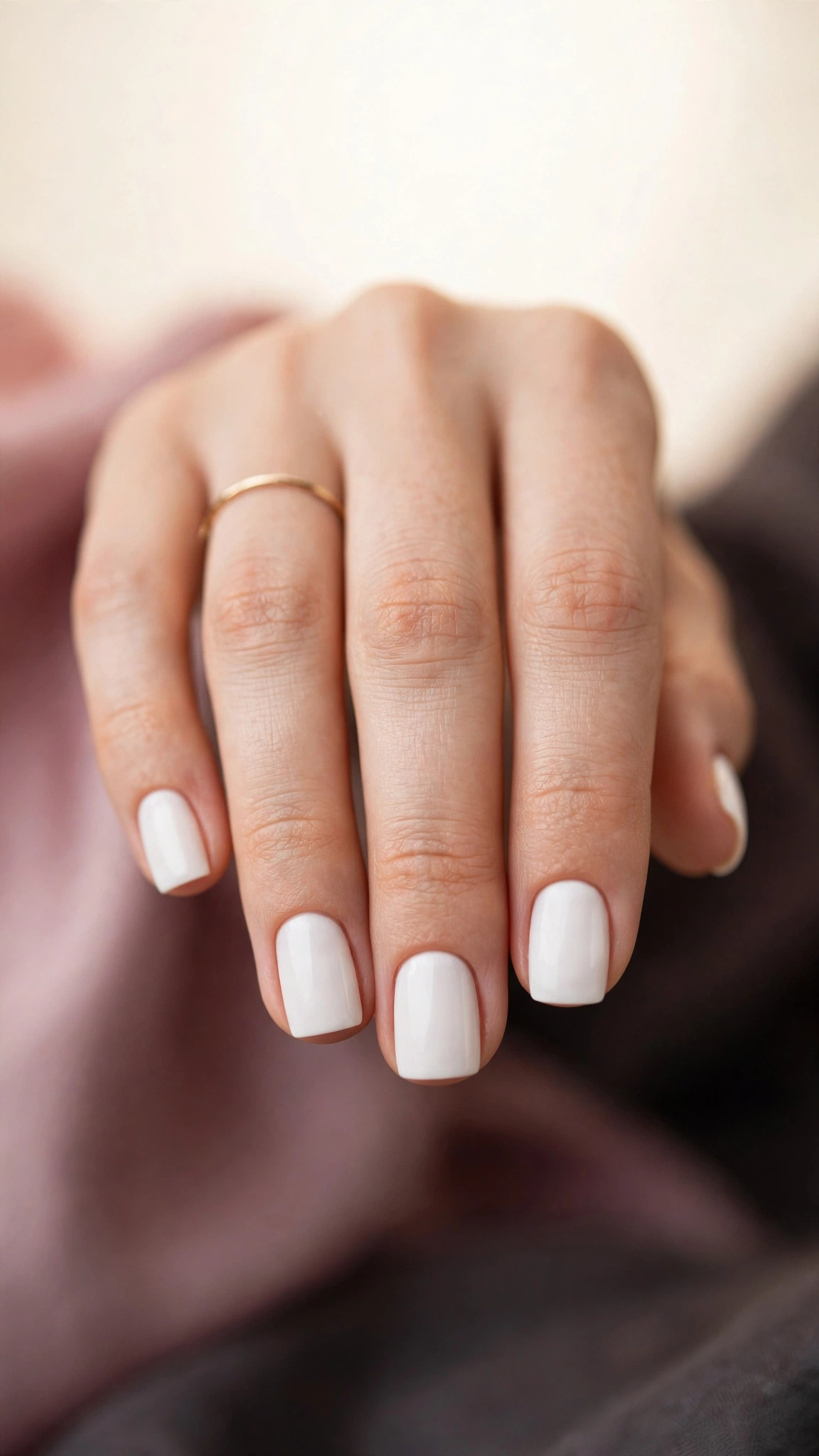 Short square white nails with crisp opaque polish