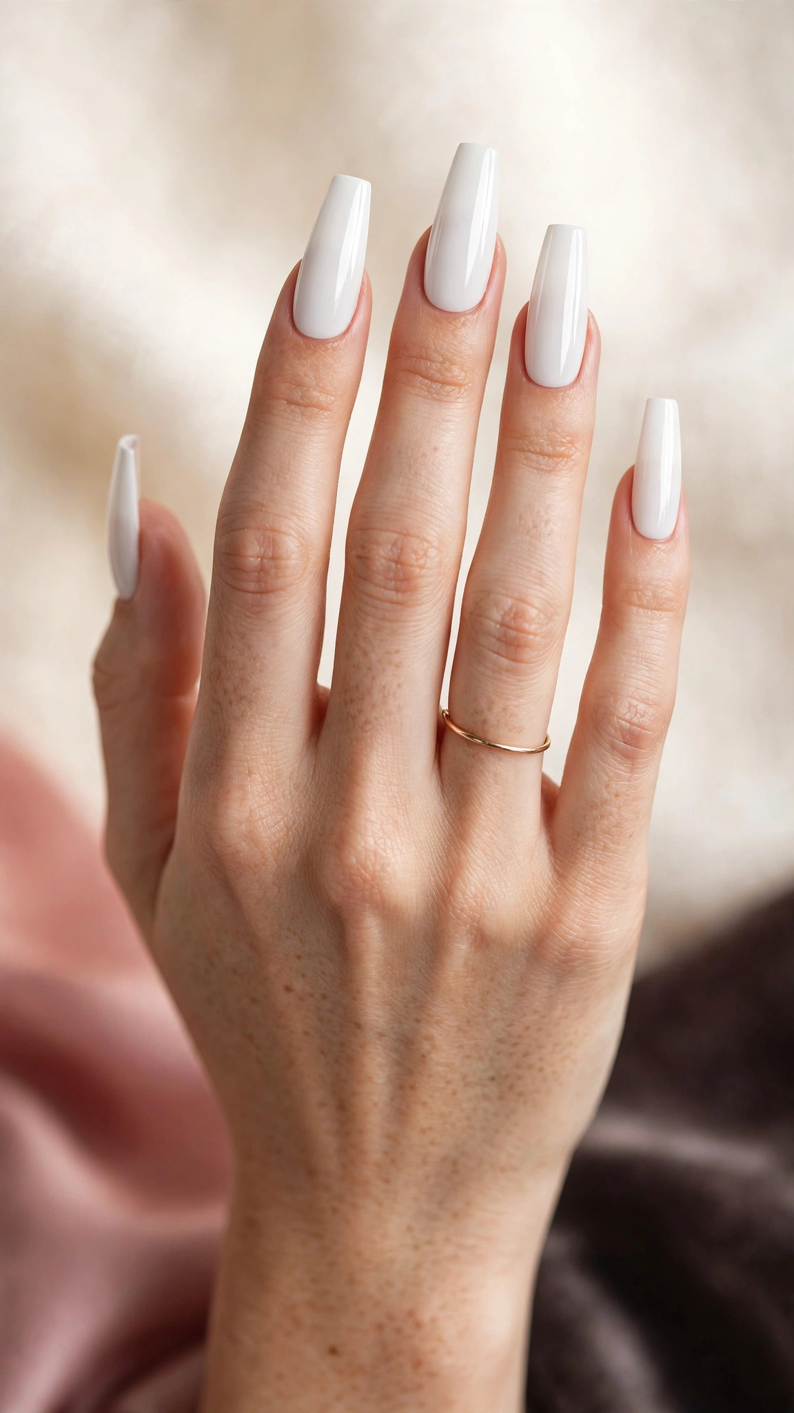Glossy white coffin nails with high-shine finish