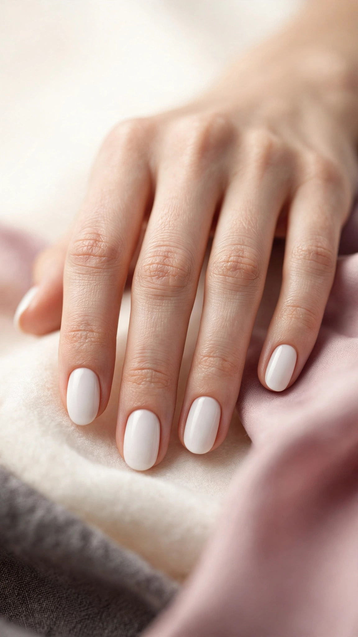Minimalist white nails on natural oval shape