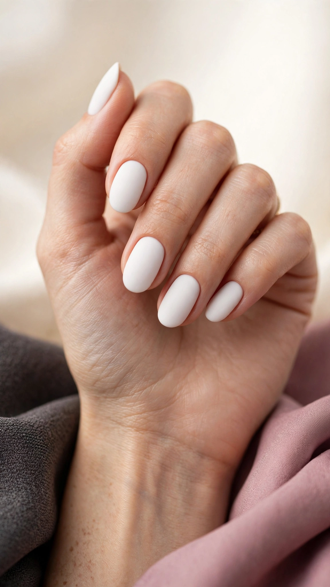 Matte white nails with flat velvety finish