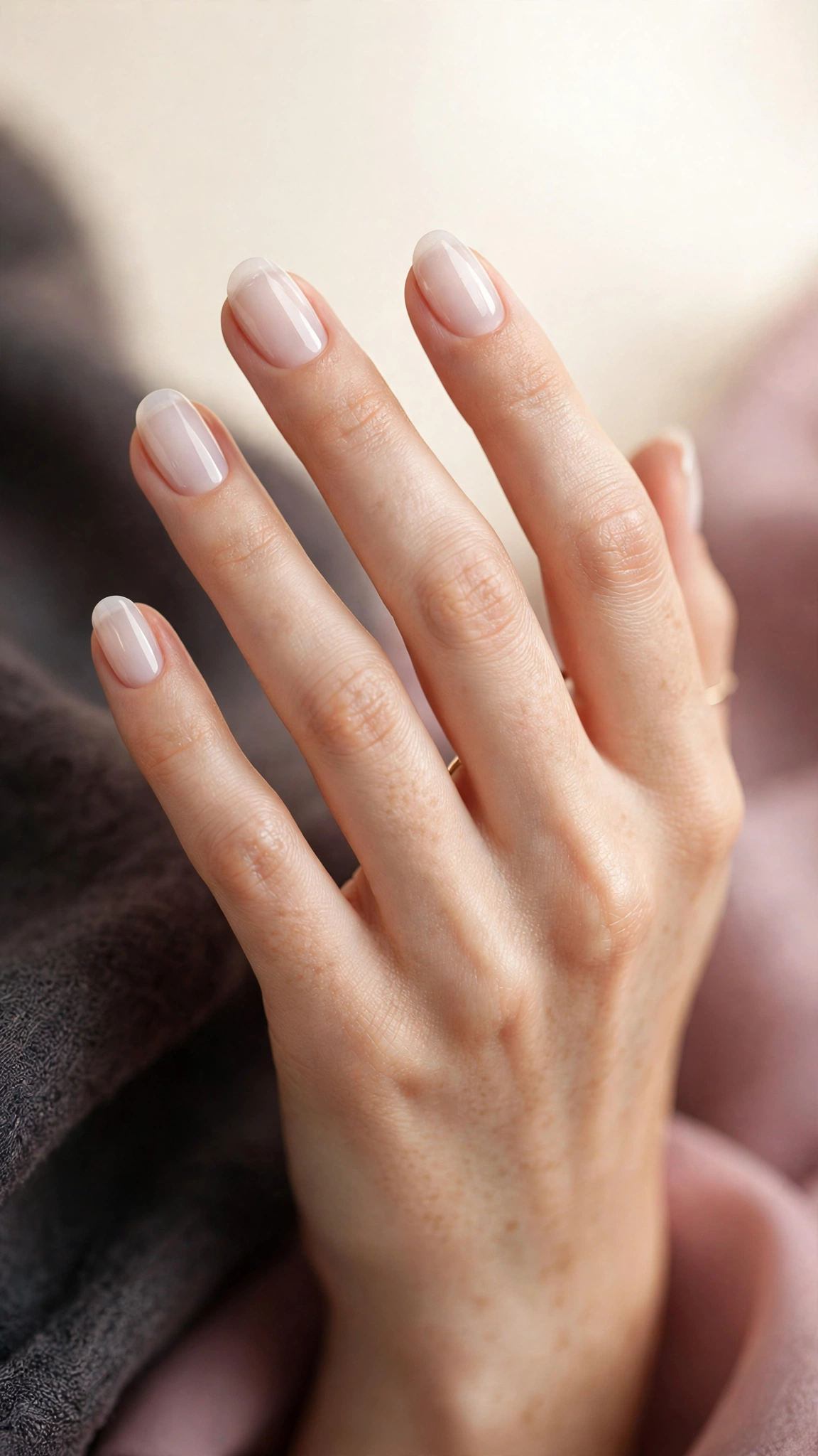 Milky sheer white nails with soft wash finish