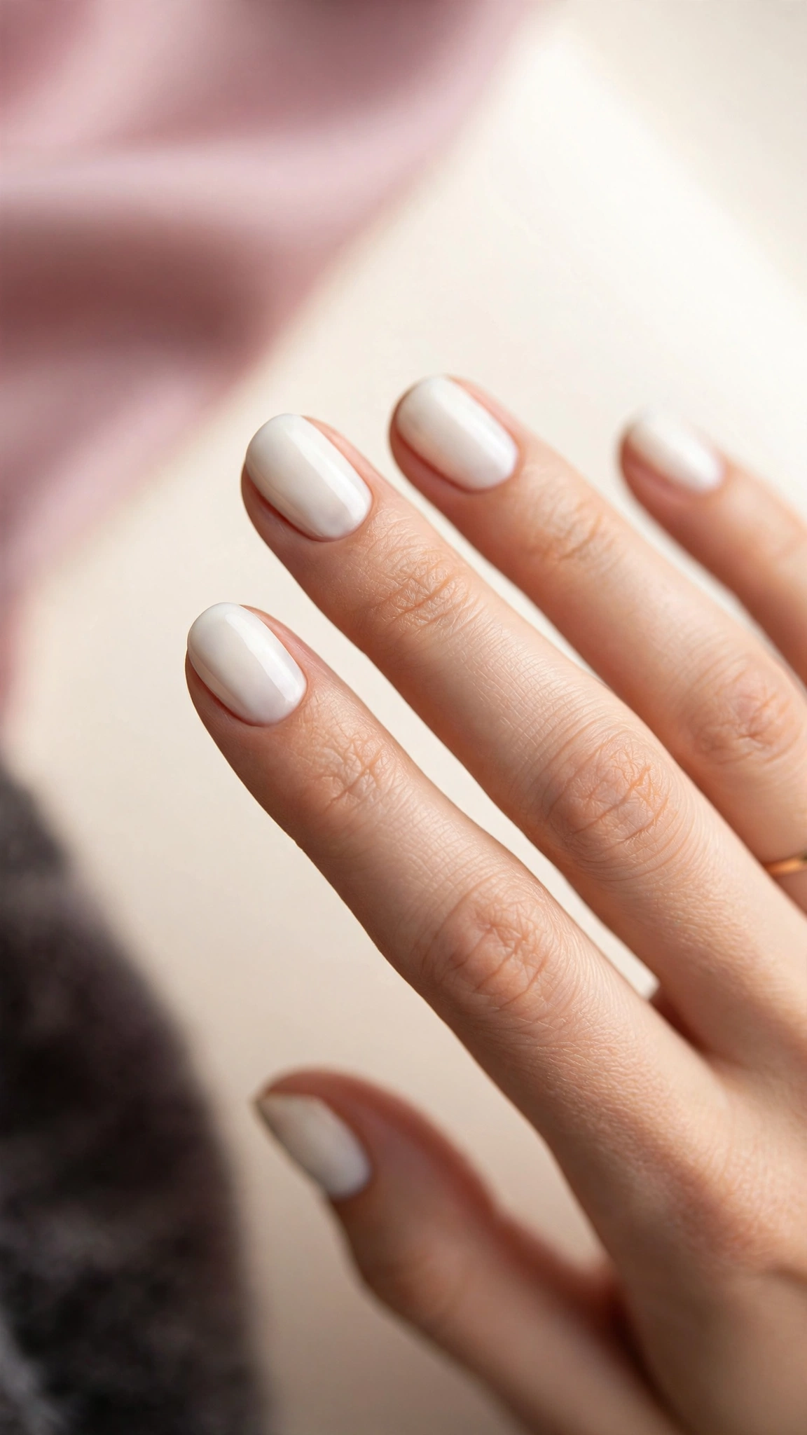 Soft cloud white nails with warm off-white polish