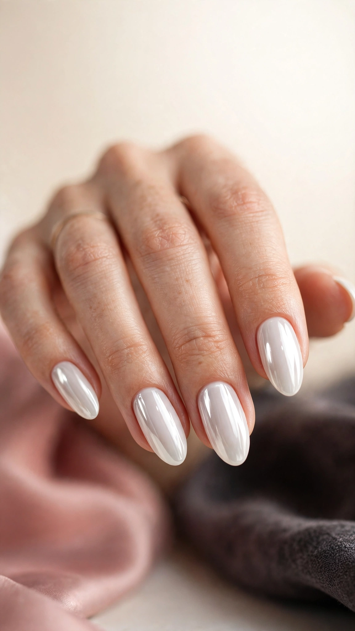 White chrome mirror nails with luminous finish