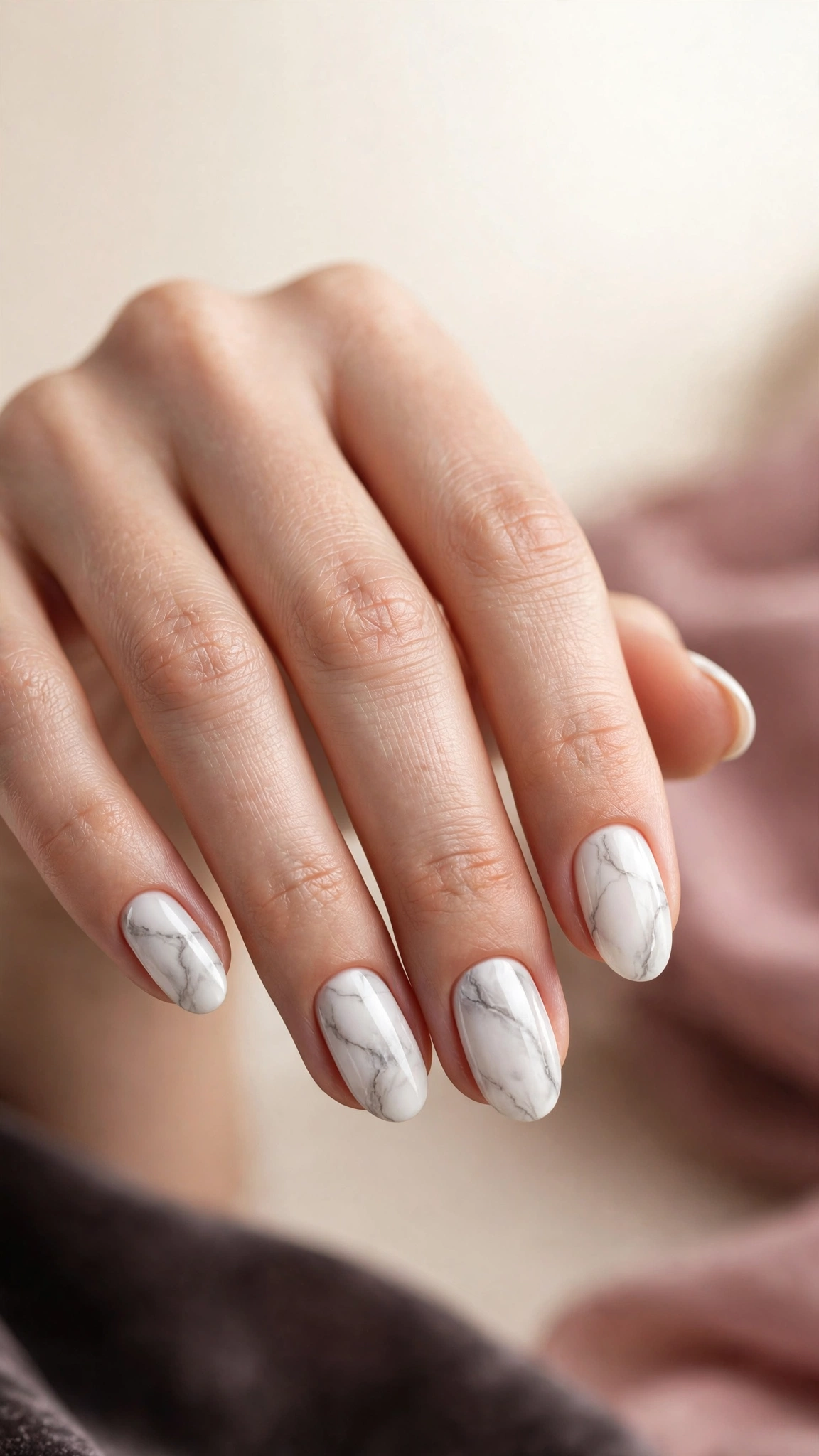 White marble nails with soft grey veining