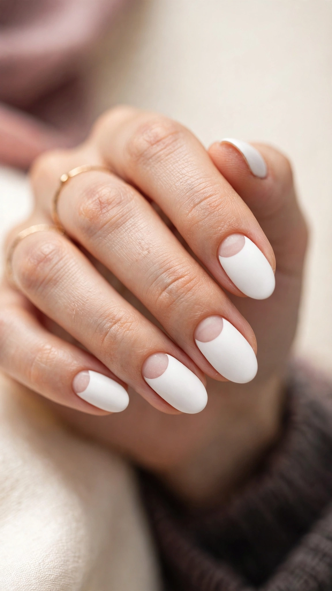 White negative space nail art with bare nail contrast