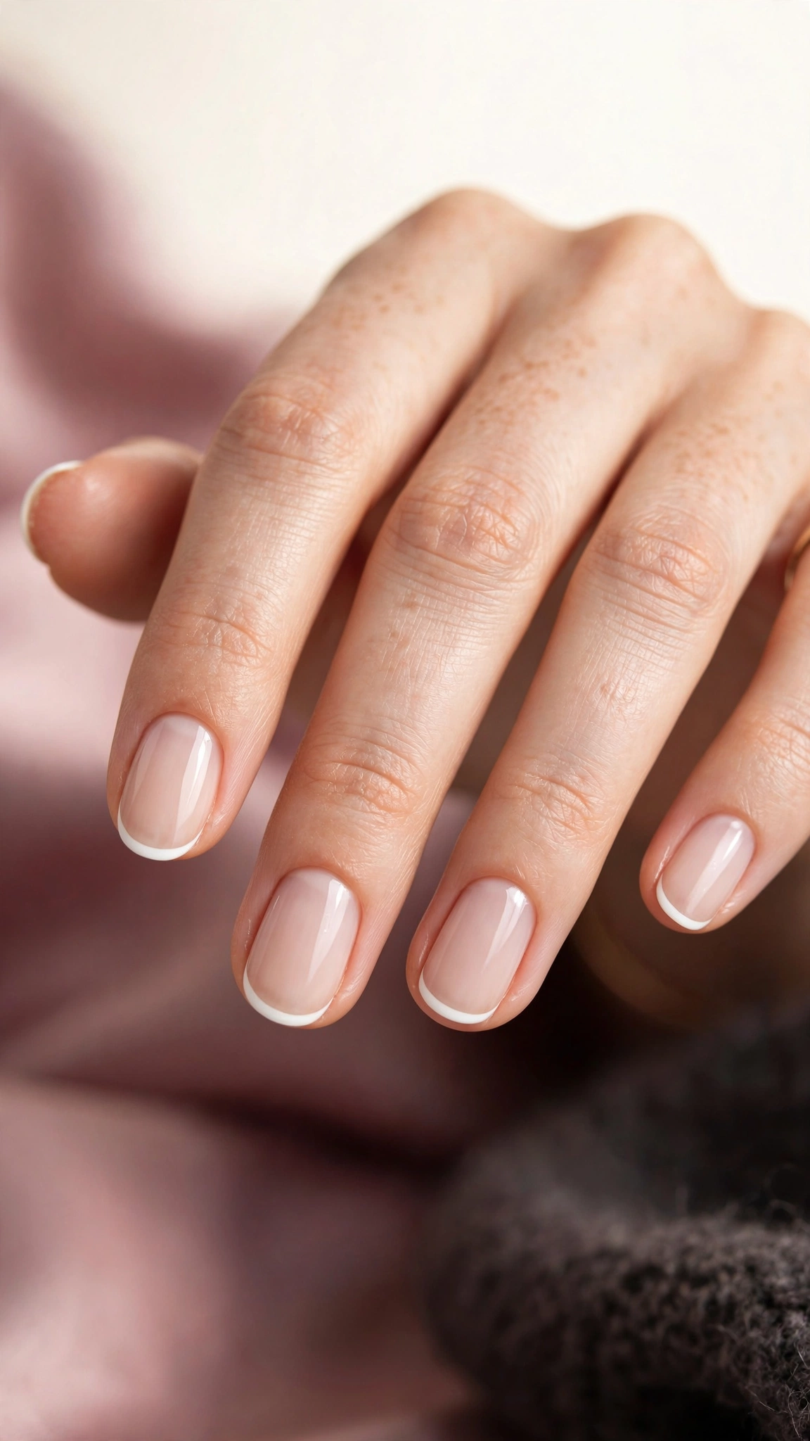 White micro-French nails with ultra-thin tip line