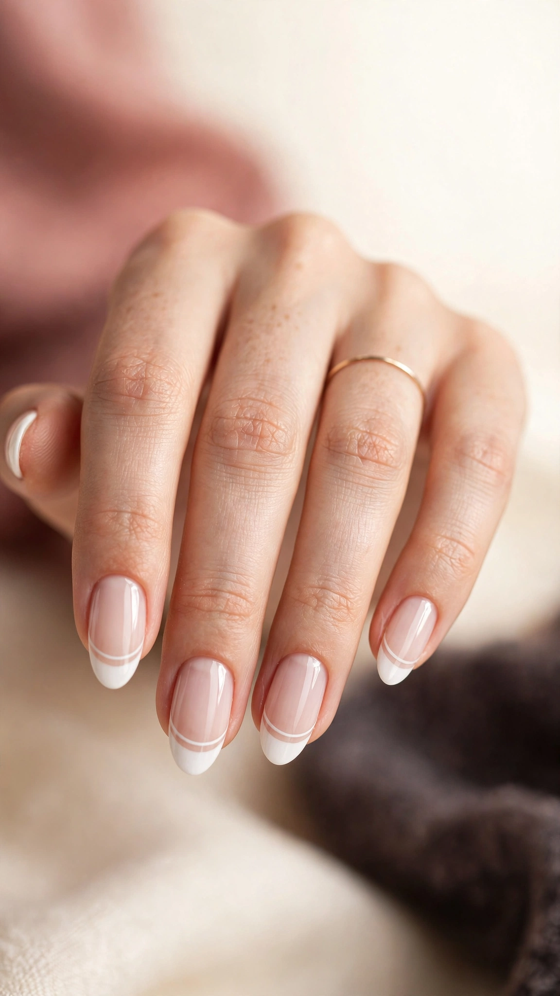 Double-line white French tip nails
