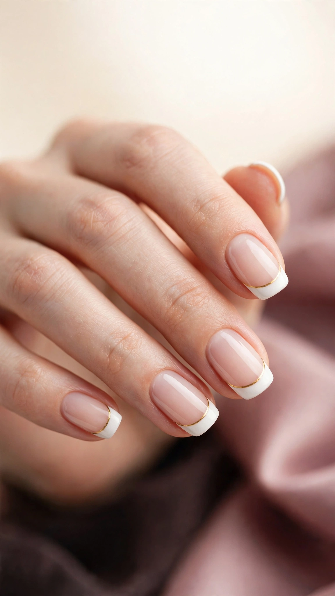 White French tips with thin gold separator line