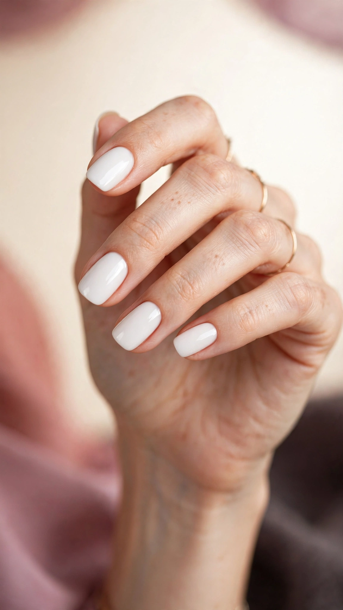 Bright white summer nails with glossy opaque finish