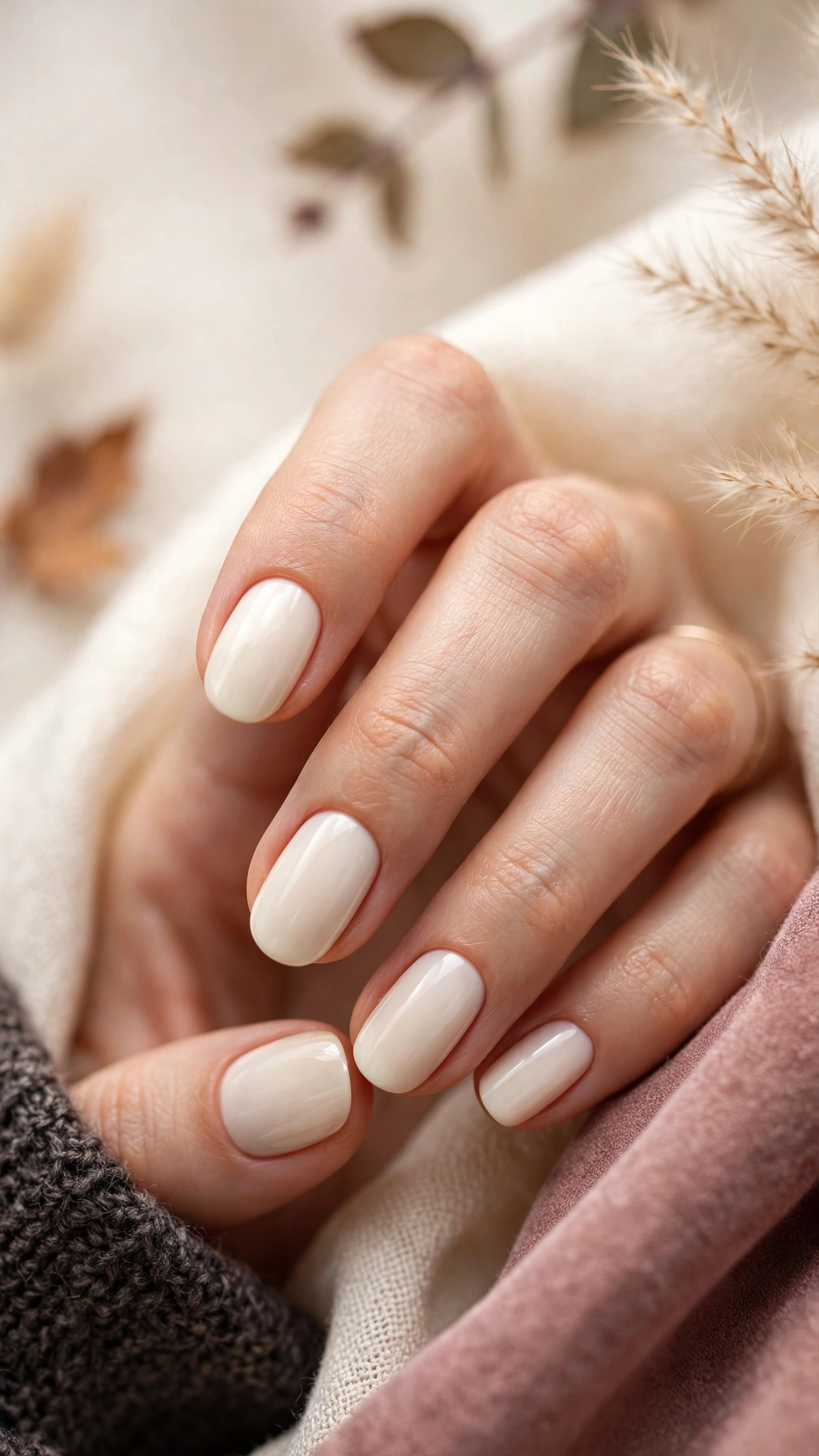 Warm ivory white nails for autumn