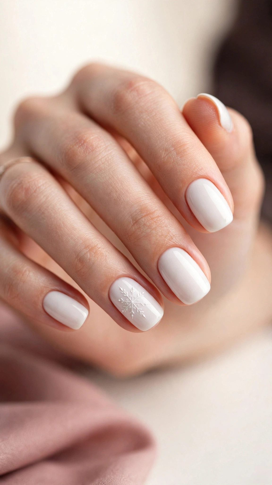 White Christmas nails with delicate snowflake accent