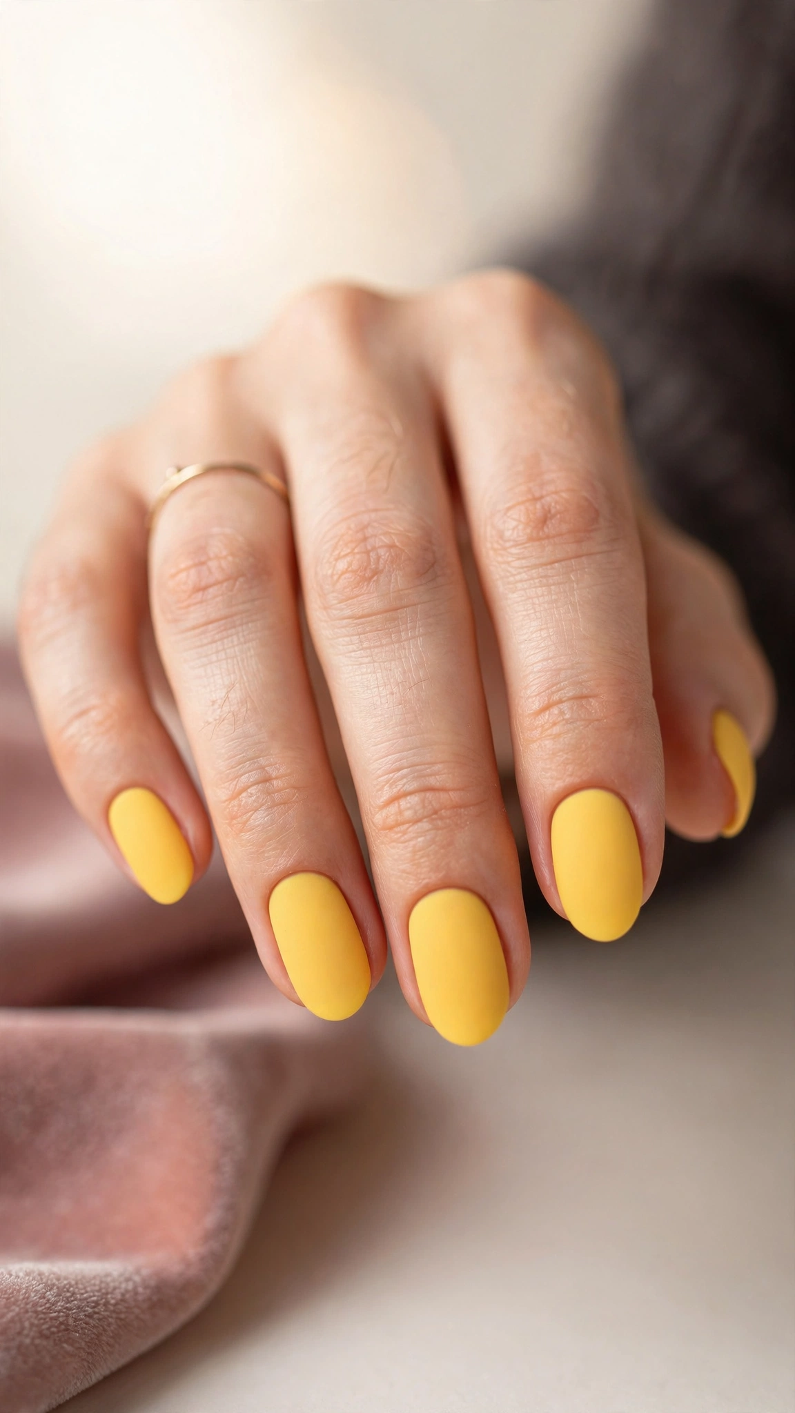 matte sunflower yellow nail polish, velvety flat finish