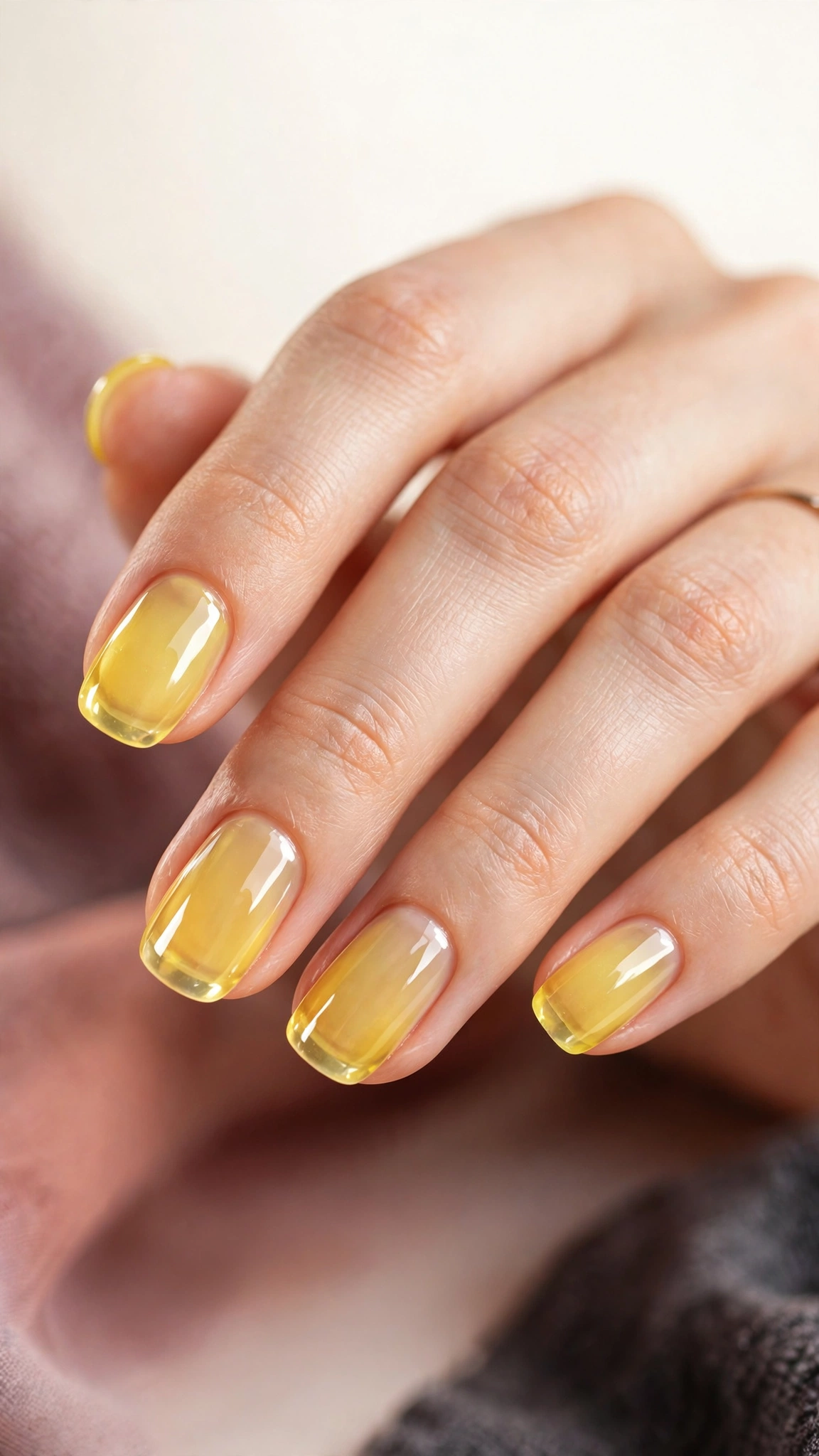 translucent yellow jelly nail polish, juicy glass-like finish