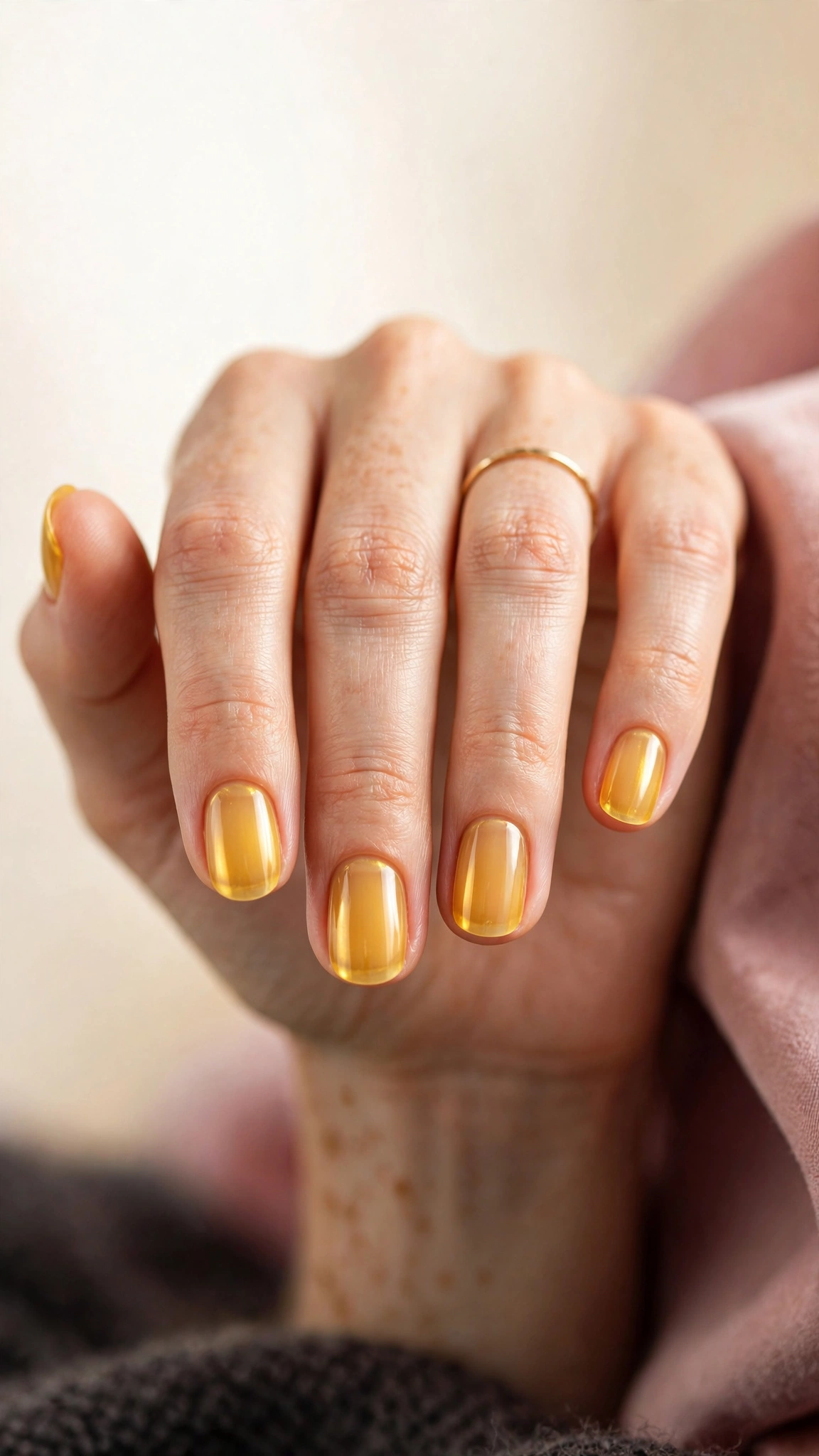 warm honey yellow translucent nail polish, amber golden glow