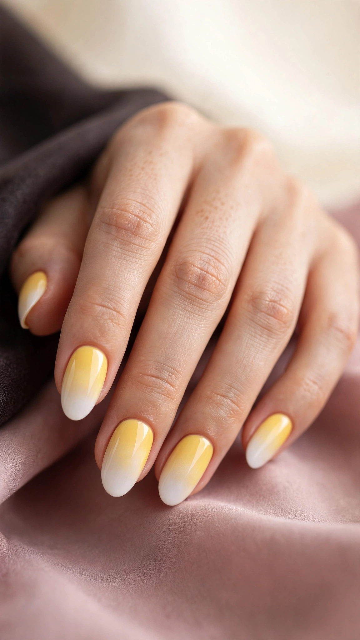 soft yellow to white ombre gradient nails